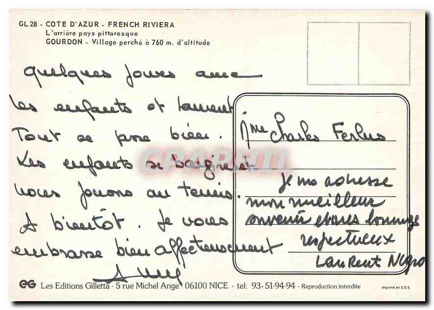 CPM Gourdon Cote d'Azur French Riviera L'arriere pays pittoresque  — Rückseite