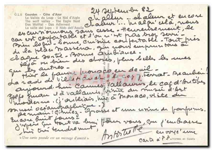 CPM Gourdon Cote d'Azur La Vallee du Loup Le Nid d'Aigle  — Rückseite