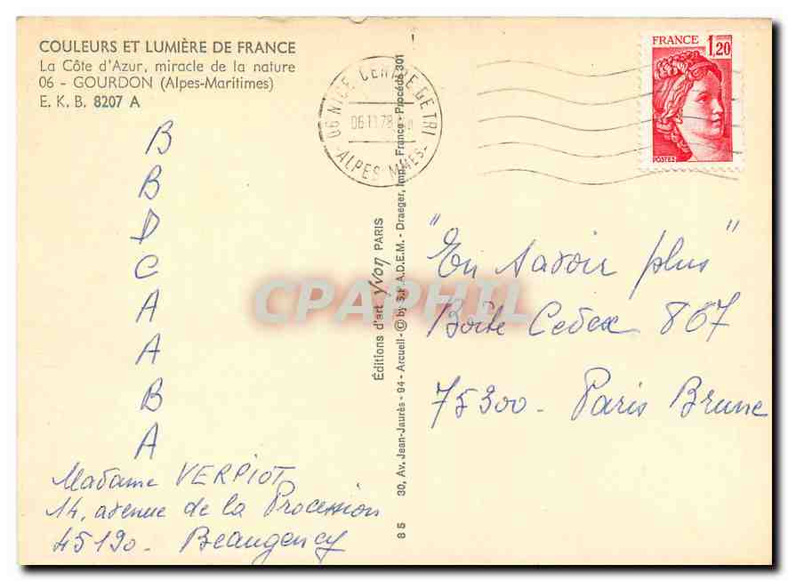 CPM Gourdon Alpes Maritimes La Cote d'Azur miracle de la nature  — Rückseite