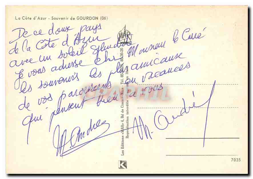 CPM La Cote d'Azur Souvenir de Gourdon  — Rückseite