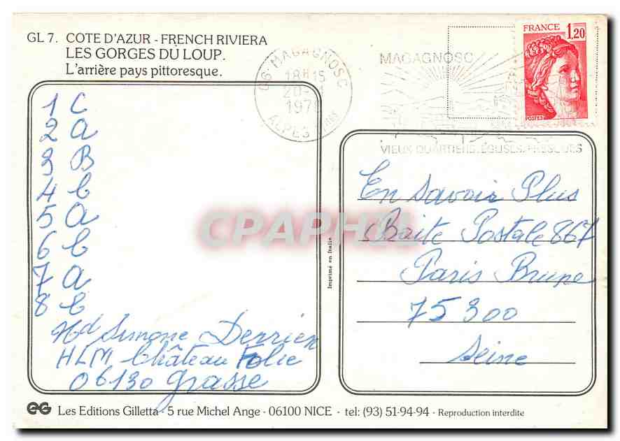 CPM Cote d'Azur French Riviera Les Gorges du Loup L'arriere pays pittoresque  — Rückseite