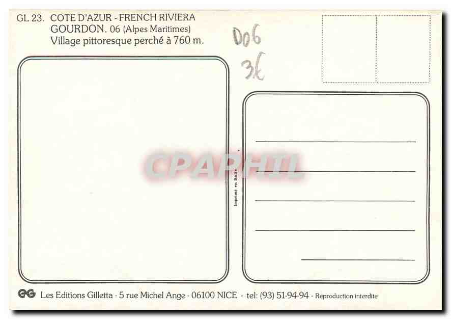 CPM Gourdon Alpes Maritimes Village pittoresque perche a 760 m  — Rückseite