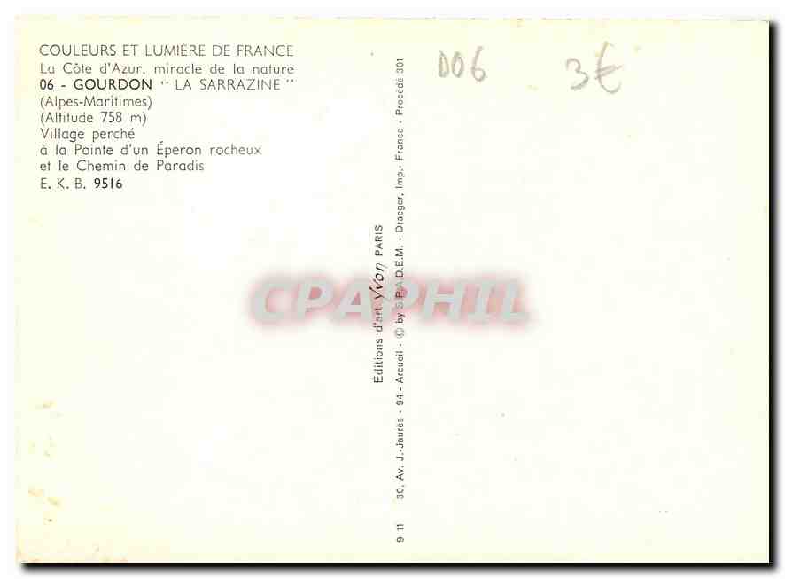 CPM Gourdon La Sarrazine Alpes Maritimes Village perche a la Pointe d'un Eperon rocheux et le Chemin — Rückseite