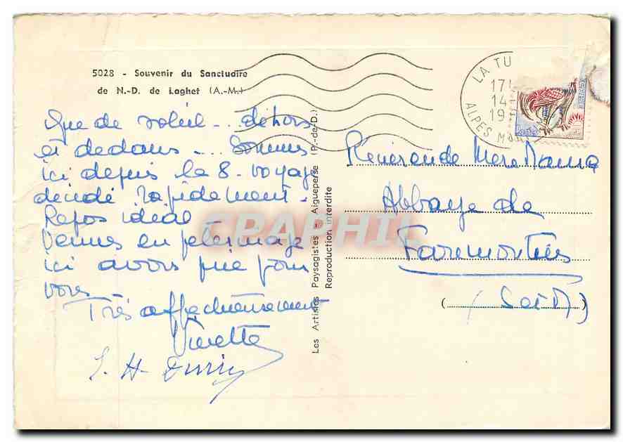 CPM Souvenir du Sanctuaire de ND de Laghet AM  — Verso