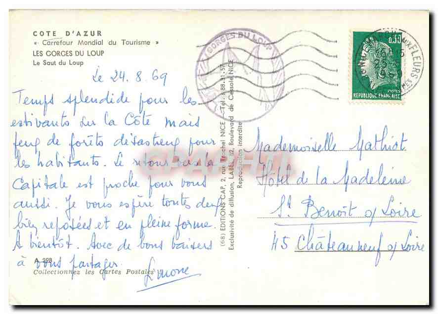 CPM Cote d'Azur Carrefour Mondial du Tourisme Les Gorges du Loup Le Saut du Loup  — Verso