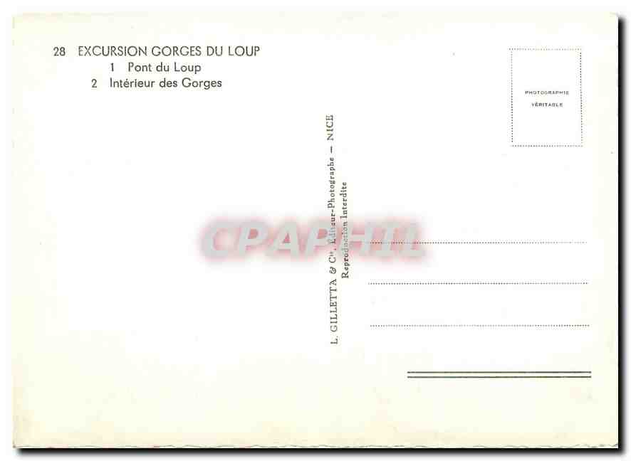 CPM Excursion Gorges du Loup Pont du Loup Interieur des Gorges  — Verso