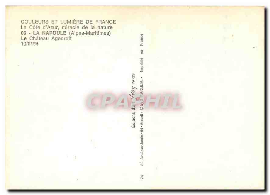 CPM La Napoule Alpes Maritimes Le Chateau Agecroft  — Verso