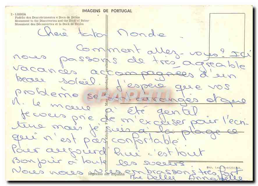 CPM Lisboa Padrao des Descobrimentos e Doca de Belem  — Rückseite