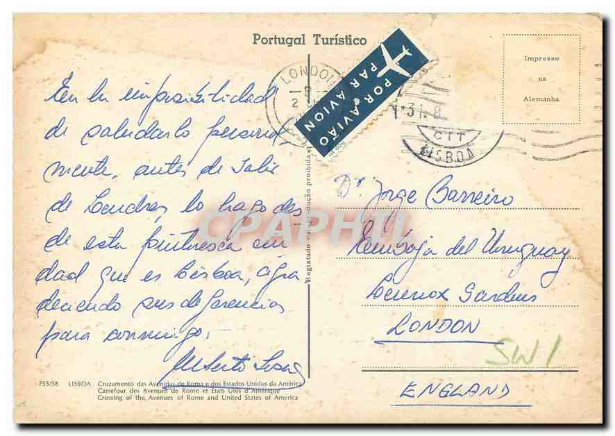 CPM Lisboa Carrefour des Avenues de Rome et Etats Unis d'Amerique  — Rückseite