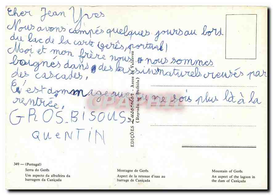 CPM Portugal Serra do Geres Um aspecto da albufeira da barragem da Canicada  — Rückseite