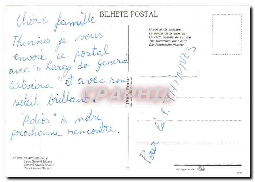 CPM Chaves Portugal Place General Silveira  — Rückseite