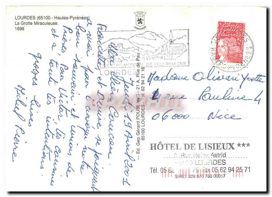 CPM Lourdes Hautes Pyrenees La Grotte Miraculeuse  — Verso