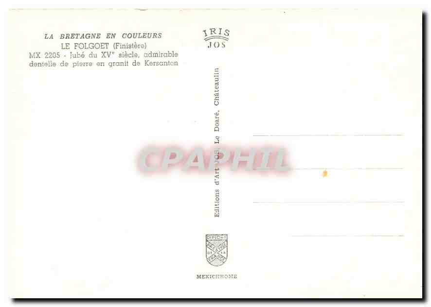 CPM Le Folgoet Finistere Jube du XV siecle  — Rückseite