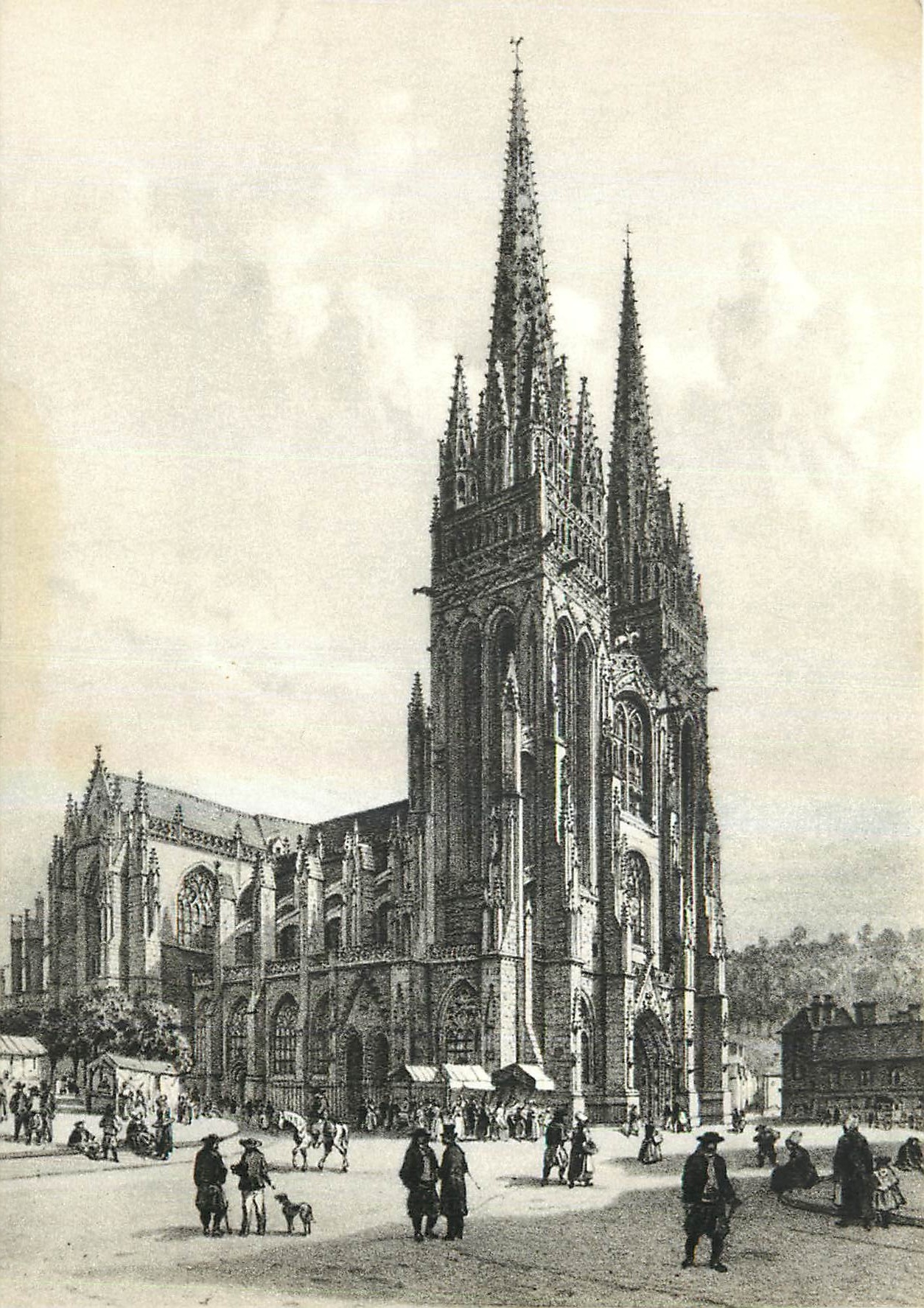 CPM Quimper La Cathedrale Lithographie de 1860 