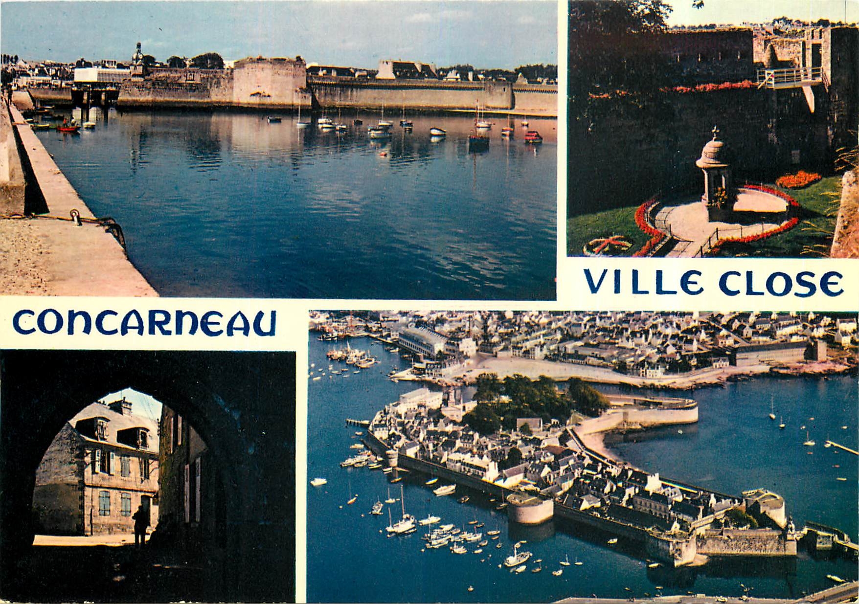 CPM Concarneau Finistere La Ville Close vue aerienne la porte au vin et la fontaine 
