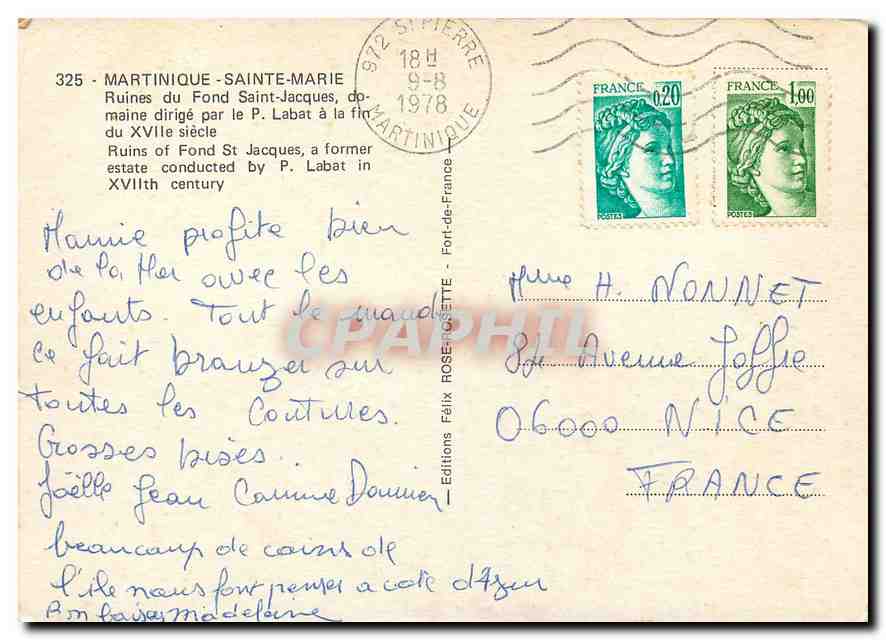 CPM Martinique Sainte Marie Ruines du Fond Saint Jacques  — Rückseite