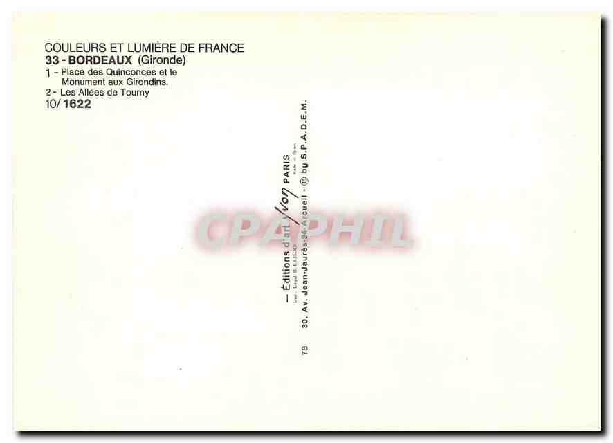 CPM Bordeaux Gironde Place des Quinconces et le Monument aux Girondins  — Verso