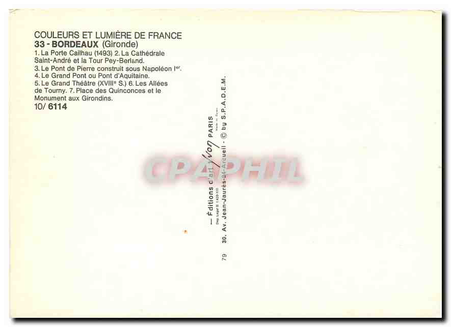 CPM Bordeaux Gironde La Porte Cailhau  — Verso