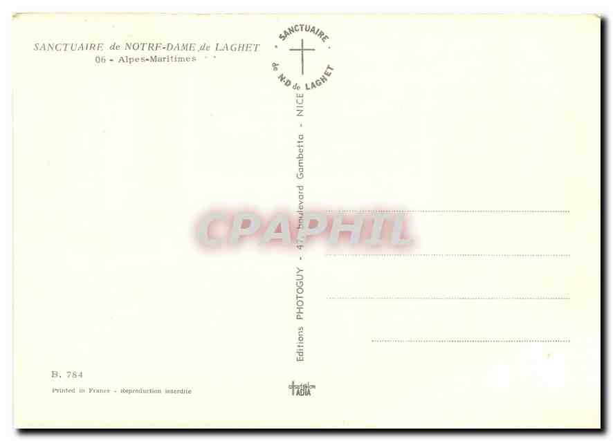 CPM Sanctuaire de Notre Dame de Laghet Alpes Maritimes  — Verso