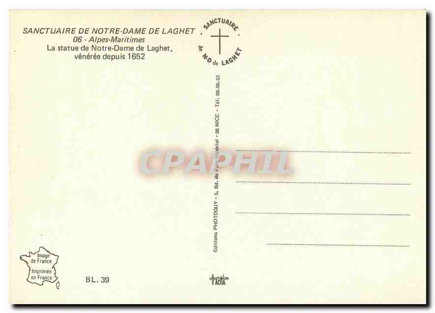 CPM Sanctuaire de Notre Dame de Laghet Alpes Maritimes  — Verso