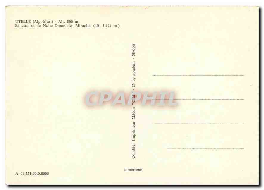 CPM Utelle Alp Mar Sanctuaire de Notre Dame des Miracles  — Verso
