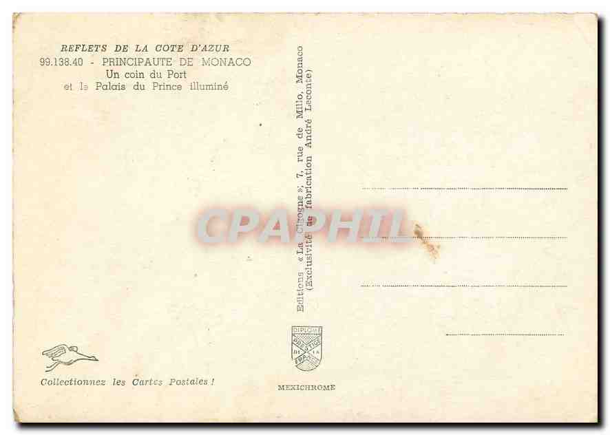 Monaco - Un coin du Port et le Palais du Prince illuminé — Éditions « La Côte d'Azur » — Verso