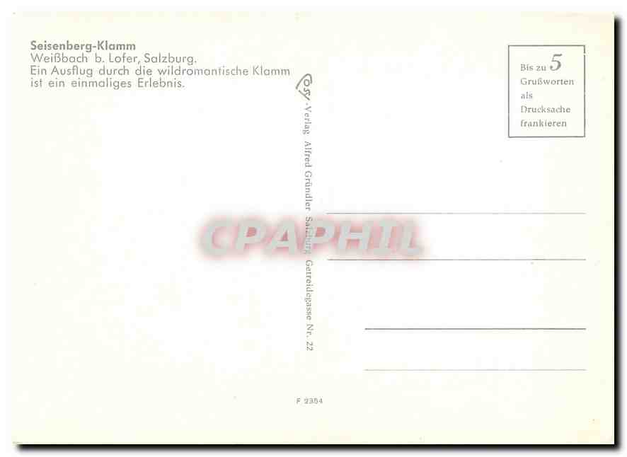 CPM Seisenberg Klamm Weibbach b Lofer Salzburg  — Rückseite