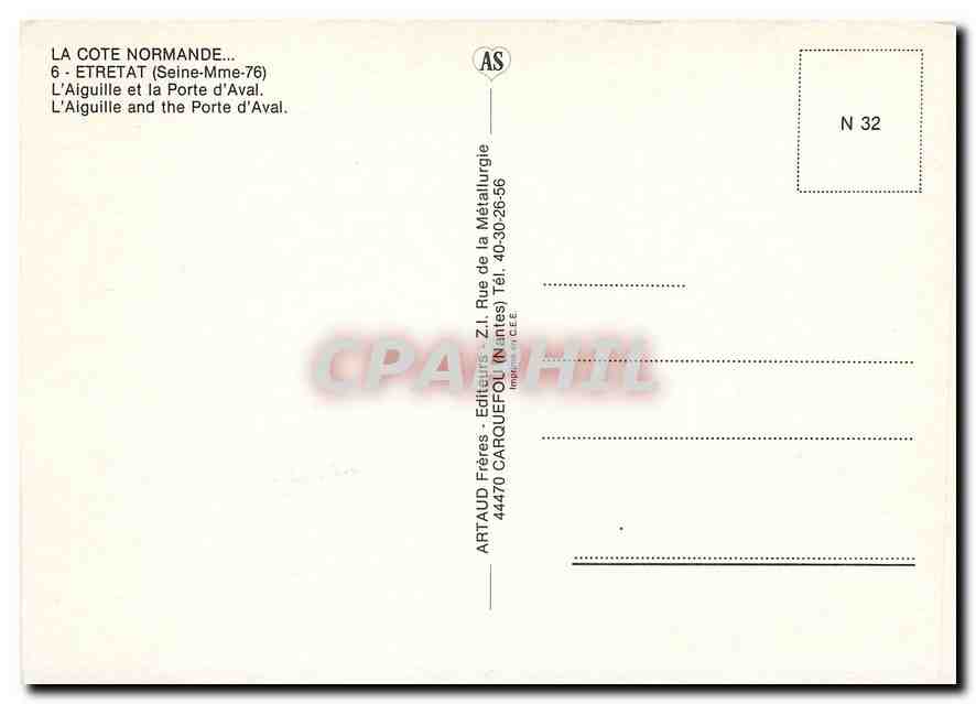 CPM Etretat Seine Mme L'Aiguille et la Porte d'Aval  — Verso