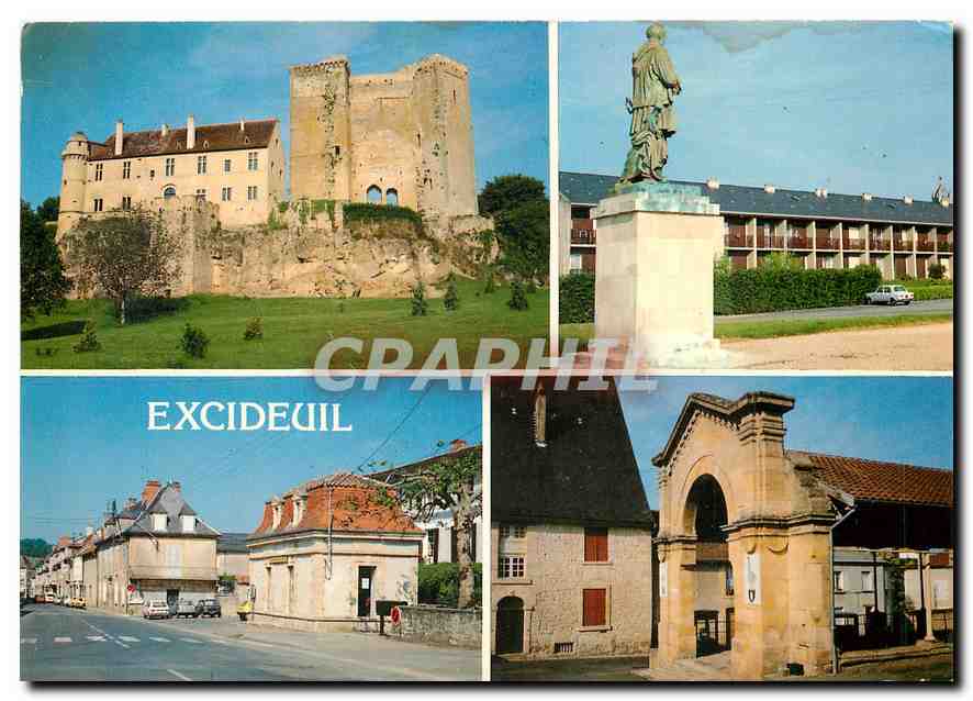 Excideuil — Château, statue, rue principale, halle — Éditions du Gabier