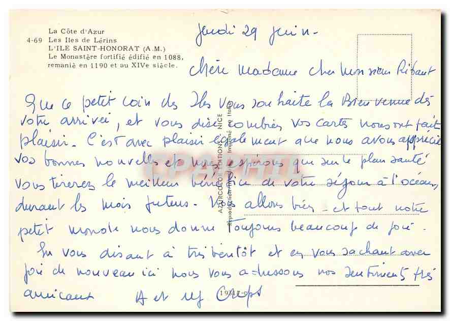 CPM Les Iles de Lerines L'Ile Saint Honorat AM Le Monastere  — Rückseite