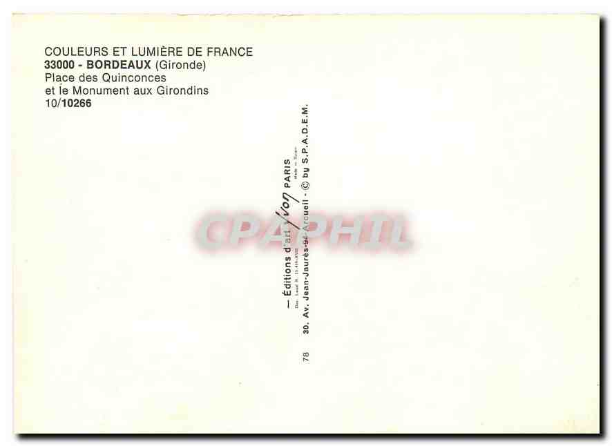 CPM Bordeaux Gironde Place des Quinconces et le Monument aux Girondins  — Verso