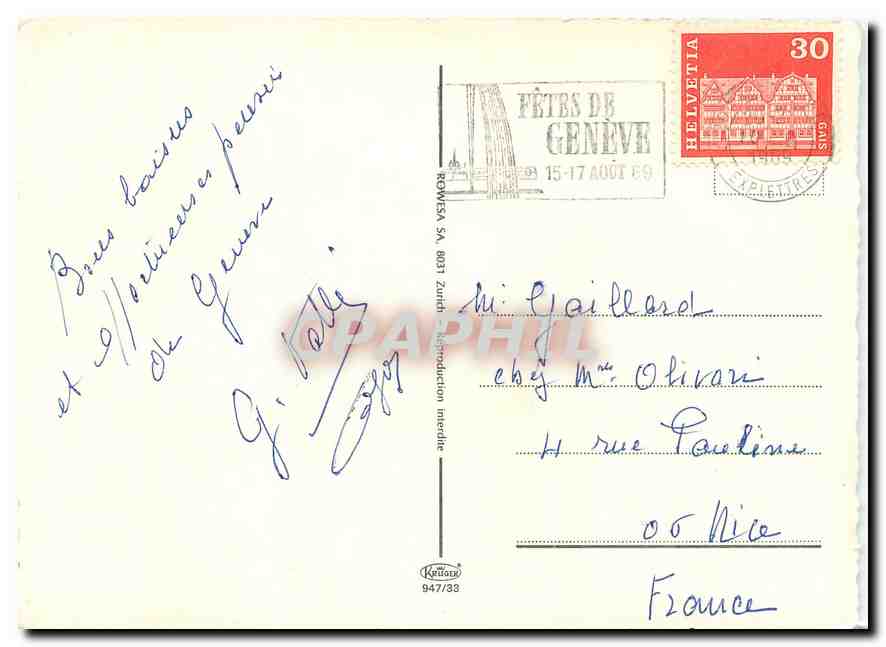 CPM Souvenir de Geneve  — Verso