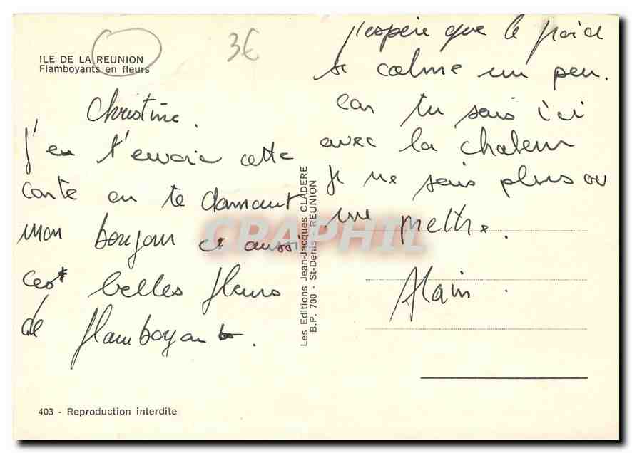 CPM Ile de la Reunion Flamboyants en fleurs  — Rückseite