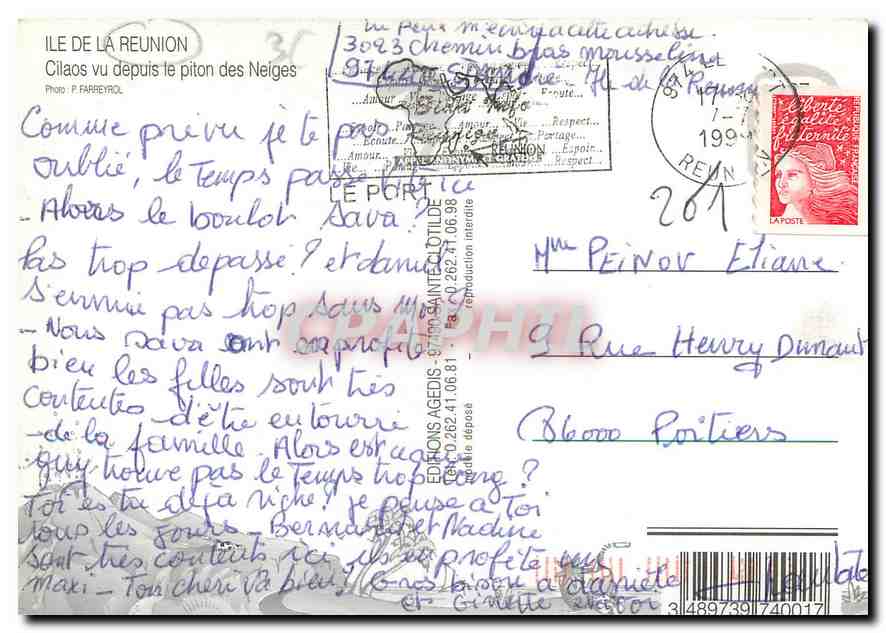 CPM Ile de la Reunion Cilaos vu depuis le piton des Neiges  — Rückseite