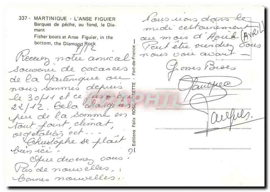 CPM Martinique L'Anse Figuier Barques de peche au fond le Diamant  — Rückseite