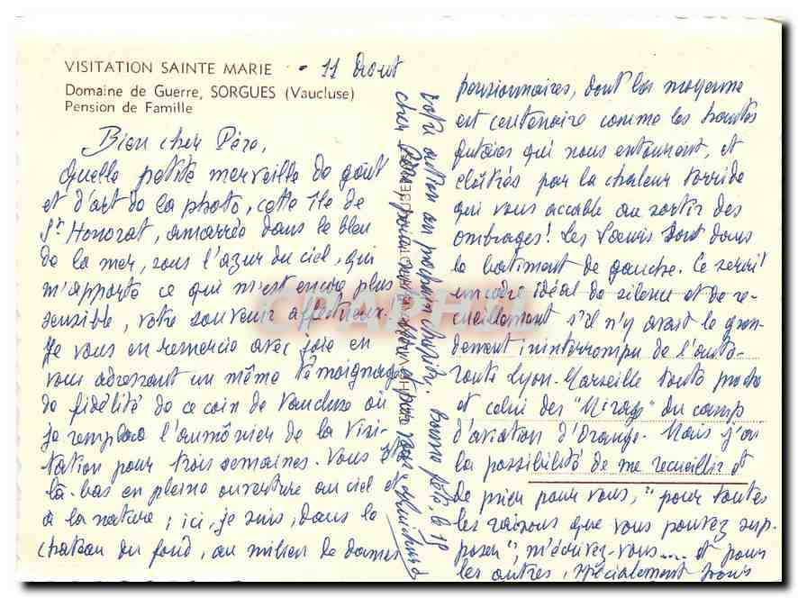 CPM Visitation Sainte Marie Domaine de Guerre Sorgues Vaucluse Pension de Famille  — Rückseite