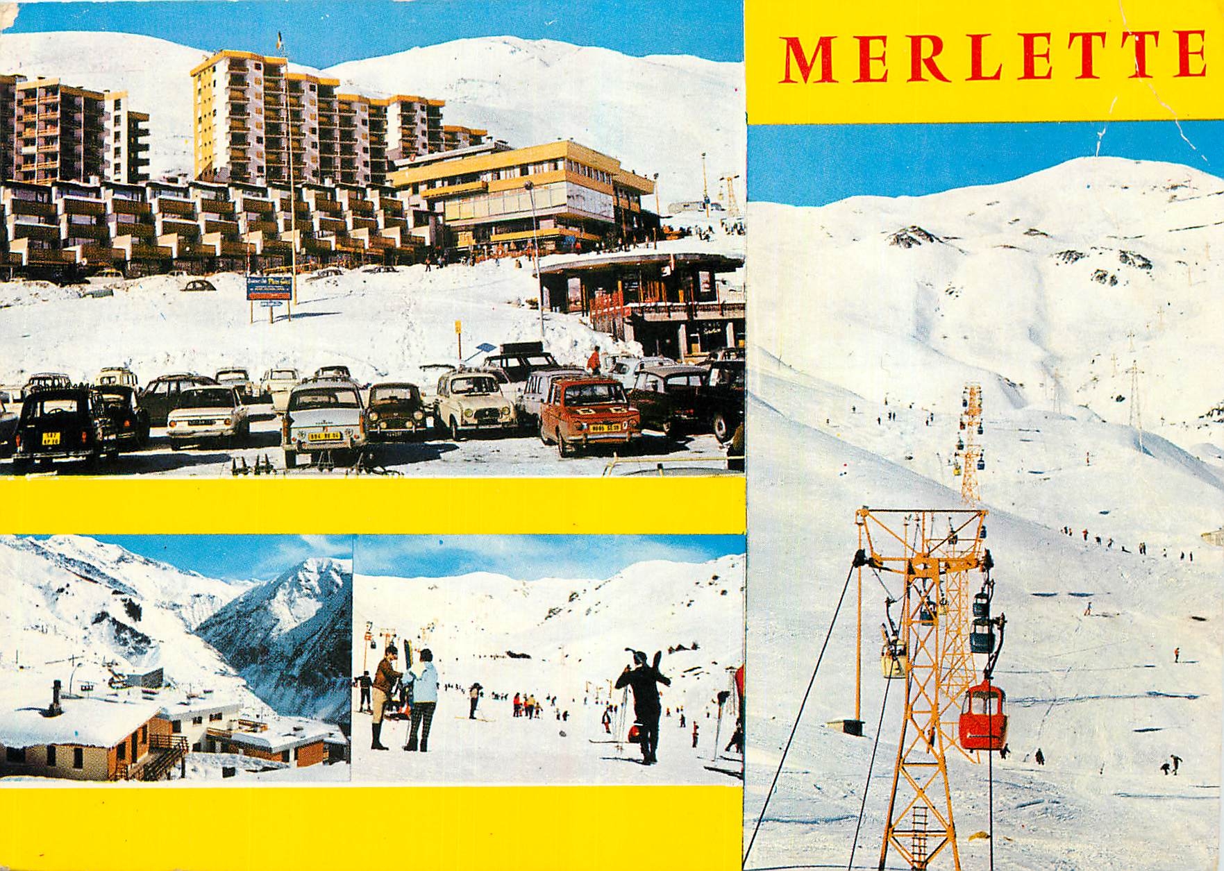 Merlette — Vue générale — Les Chalets, les remontées mécaniques et le télécabine — Éditions des Alpes