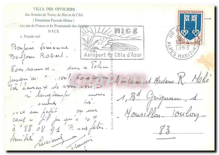 CPM Villa des Officiers des Armees de Terre de Mer et de l'Air Nice  — Rückseite