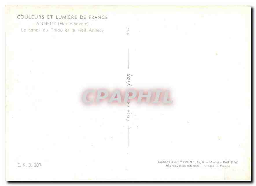 Le canal du Thiou et le vieux Annecy — Éditions d'Art YVON, série E.K.B. 209 — Back