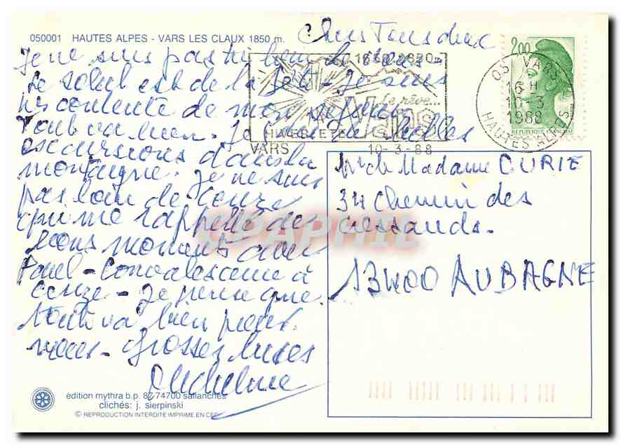 CPM Hautes Alpes Vars les Claux — Rückseite