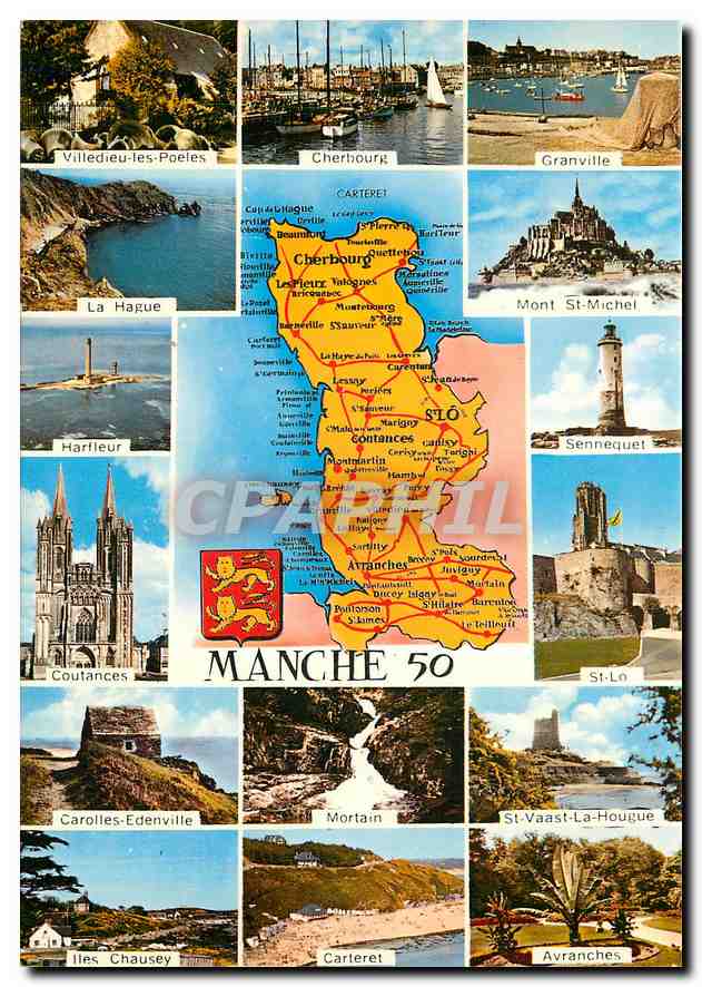 Manche — Carte postale panoramique avec carte et lieux — éditeur Artaud de la Métallurgie, Nantes