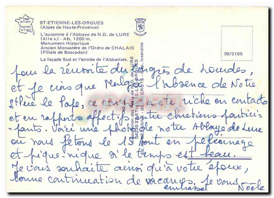 CPM St Etienne les Orgues Alpes de Haute Provence  — Rückseite