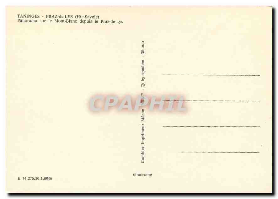 Praz-de-Lys — Panorama sur le Mont-Blanc — Imprimeur Combier — Rückseite