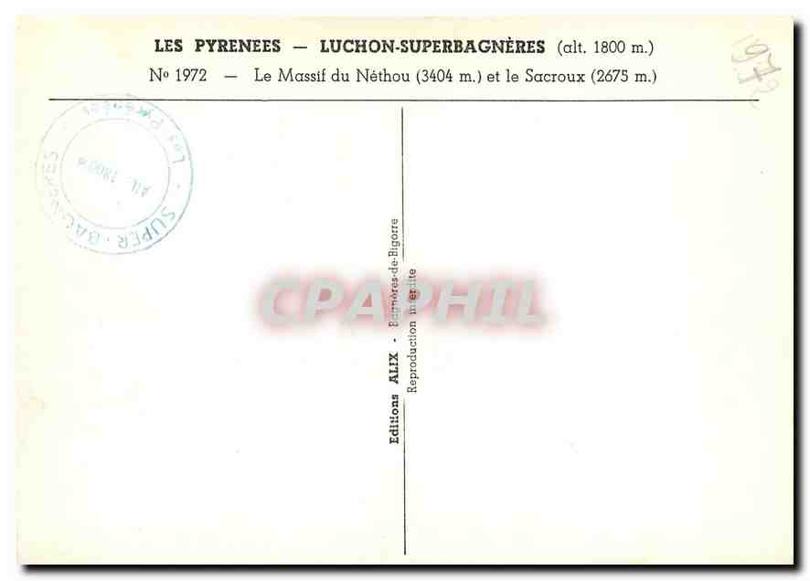 Massif du Néthou 3404 — Sacroux 2675 — Éditions ALIX — Rückseite