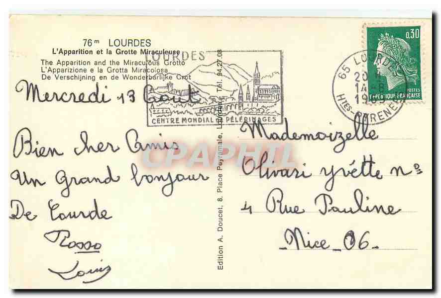CPM Lourdes L'Apparition et la Grotte Miraculeuse  — Verso