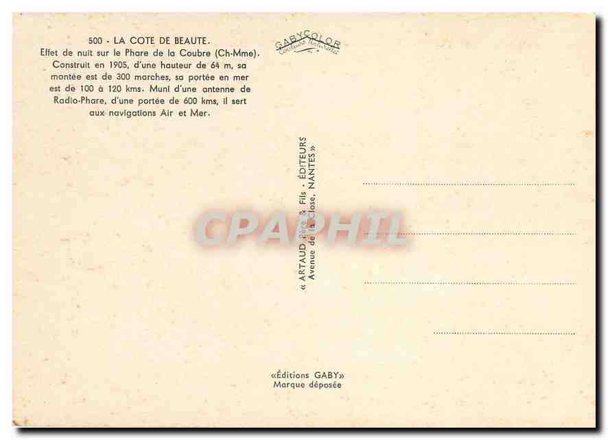 CPM La Cote de Beaute Effet de nuit sur le Phare de la Coubre Ch Mme  — Rückseite