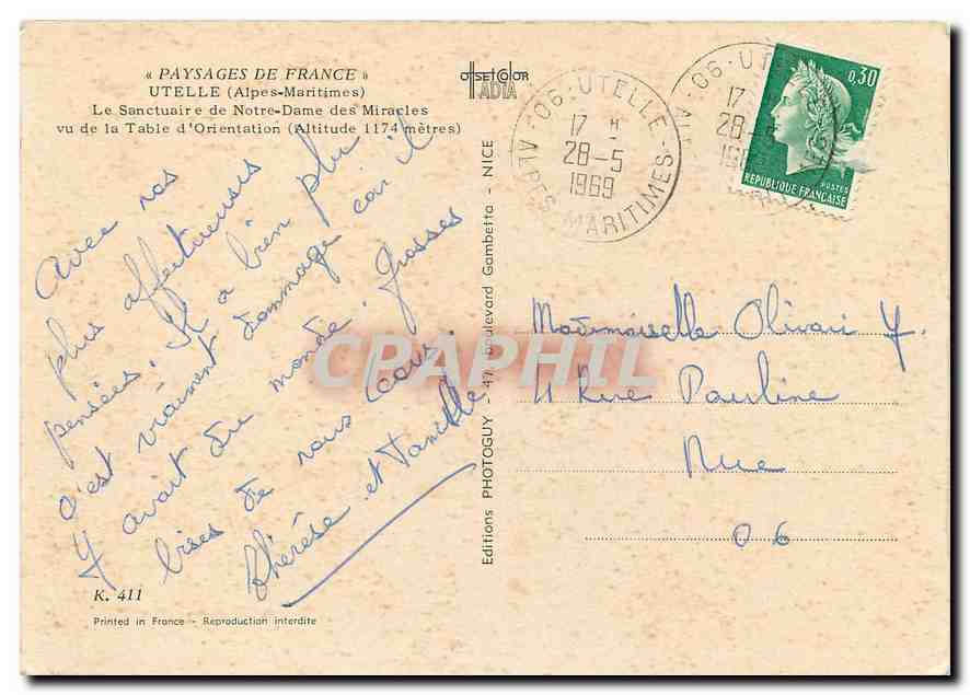 CPM Utelle Alpes Maritimes Le Sanctuaire de Notre Dame des Miracles  — Verso
