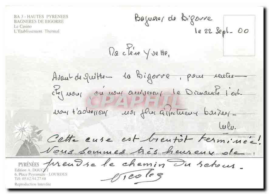 Bagnères-de-Bigorre — vue panoramique — Édition A. Doucet, Lourdes — Rückseite