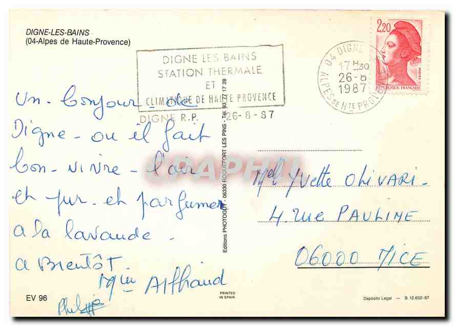 CPM Digne les Bains Alpes de Haute Provence  — Rückseite