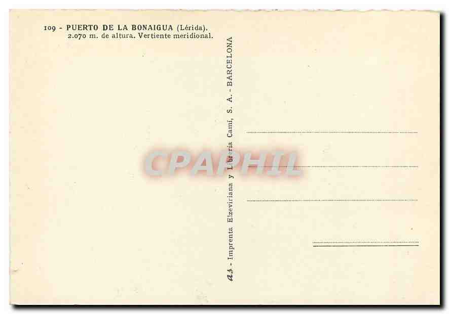 CPM Puerto de la Bonaigua Lerida Vertiente meridional  — Rückseite